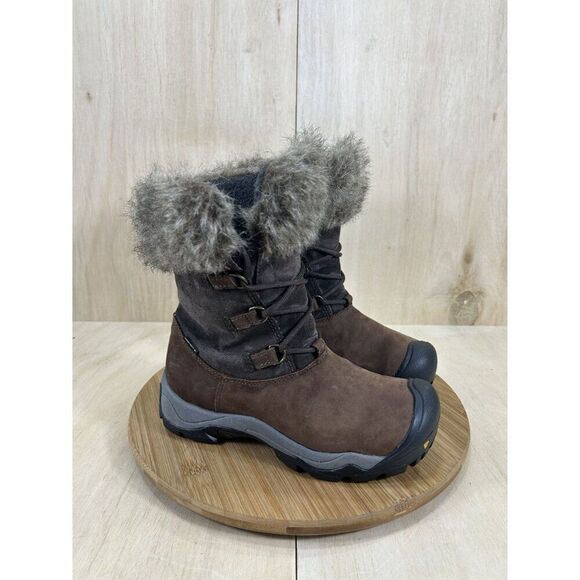 Keen Helena Brown Leather Waterproof Faux Fur Insulated Winter Boots 6.5 - Picture 3 of 8